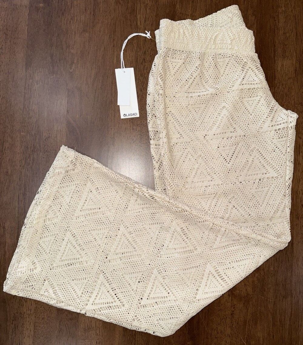 Lagaci Crochet Cover-Up Pants Large Cream Boho Swim Beachwear NWT MSRP $65